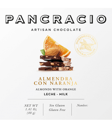 Mini Tableta Chocolate con Leche Pancracio Almendra con Naranja 40gr
